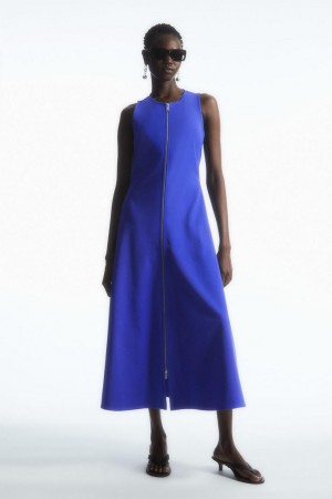 Rochie Dama COS Flared Zip-up Midi Albastri Deschis | ERCNV-1729