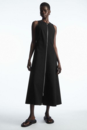 Rochie Dama COS Flared Zip-up Midi Negrii | WHELB-5497