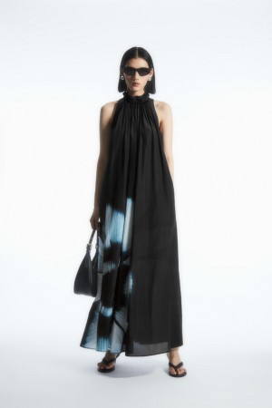Rochie Dama COS Floral-print Silk-blend Maxi Negrii | SIHYU-4502