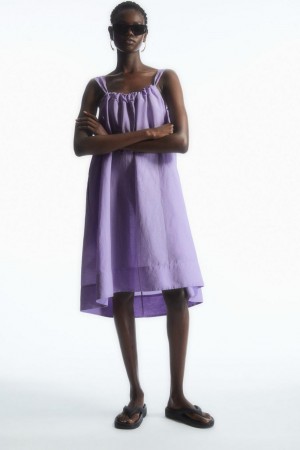 Rochie Dama COS Gathered A-line Linen Mini Violet Deschis | QBLYO-7289