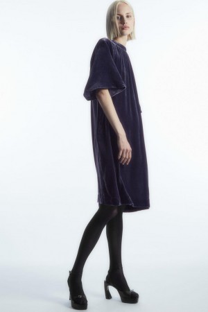 Rochie Dama COS Gathered Silk-blend Velvet Midi Bleumarin | GHTMV-2954