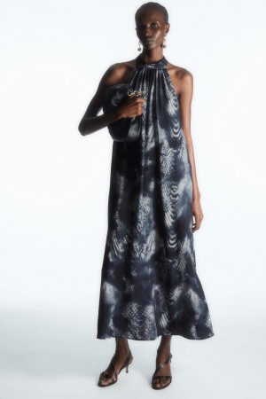 Rochie Dama COS Halterneck Maxi Bleumarin Albi Snakeskin | JQXFC-7830