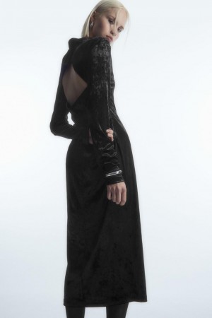 Rochie Dama COS Open-back Velvet Midi Negrii | BUTPX-3018