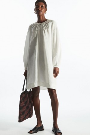 Rochie Dama COS Oversized Gathered Mini Albi | IHLWD-4560