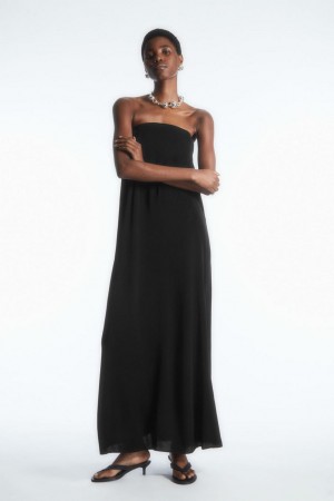 Rochie Dama COS Plisat Bandeau Maxi Negrii | YEQSZ-9728