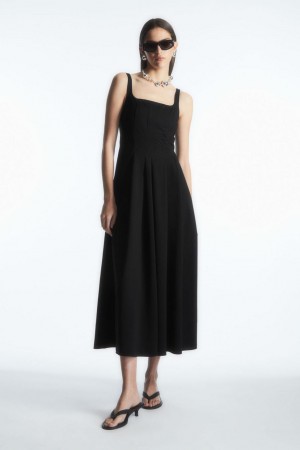 Rochie Dama COS Plisat Jersey Midi Negrii | TIYZW-4815