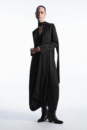 Rochie Dama COS Scarf-detail Maxi Negrii | QNZIP-9623
