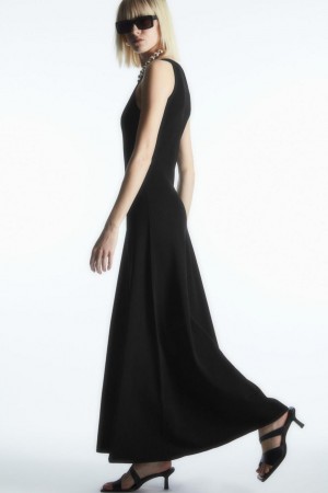 Rochie Dama COS V-neck Tricotate Maxi Negrii | SFIME-6894