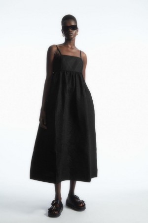 Rochie Dama COS Voluminous Textured Midi Negrii | QZWDN-7936