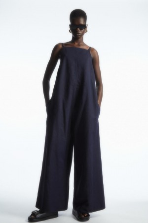 Salopeta Dama COS Tie-detail Linen Bleumarin | GTFZJ-6542