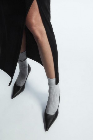 Sosete Dama COS Cu Nervuri Lurex Metal Gri | IEUQR-8692
