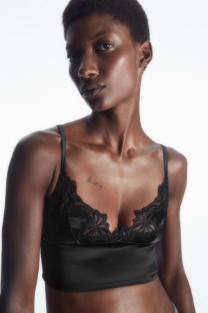 Sutien Dama COS Longline Dantela-trimmed Silk Negrii | NLQOS-1786