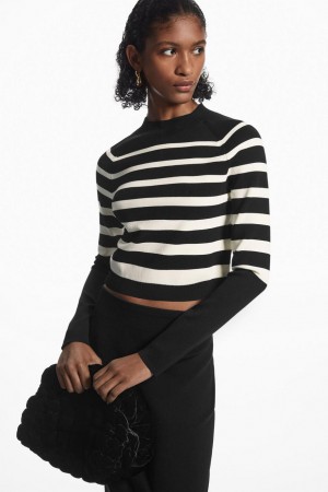 Top Dama COS Cropped Tricotate Mock-neck Negrii Albi | CXUGY-0596
