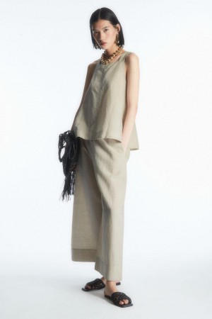 Top Dama COS Cross-back Linen Bej | VKEXH-2643