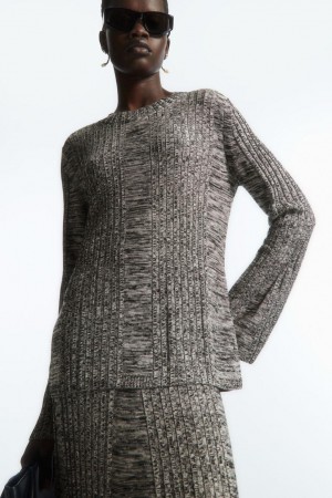 Top Dama COS Flared-sleeve Cu Nervuri-panel Negrii | TNYJB-1025