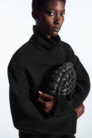 Top Dama COS Funnel-neck Boiled Lână Negrii | FCKRY-6381