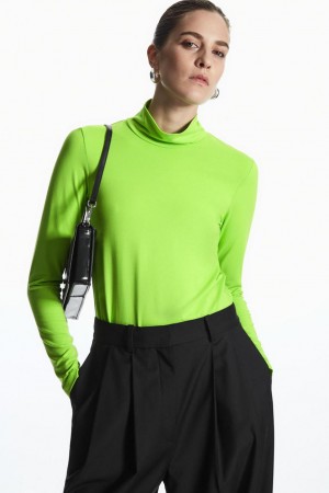 Top Dama COS Long-sleeved Roll-neck Jersey Verzi Deschis | MLAFR-6035