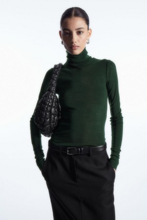 Top Dama COS Merino Lână Turtleneck Verzi Inchis | TYQGZ-8419