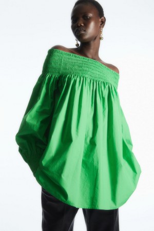 Top Dama COS Smocked Off-the-shoulder Verzi | XFQUI-2085