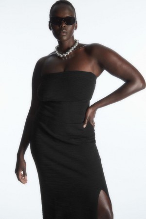 Top Dama COS Textured Bandeau Negrii | DKAIJ-8167