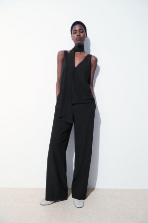 Top Dama COS The Silk Scarf Negrii | AXHJN-1504