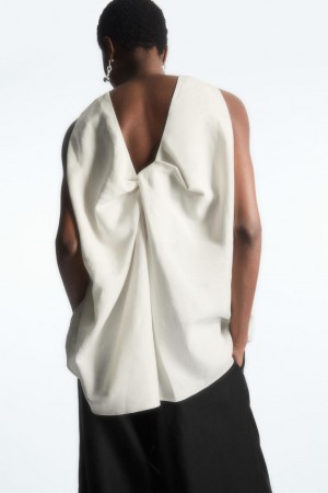 Top Dama COS Twist-back Fara Maneci Albi | GZVQA-4082