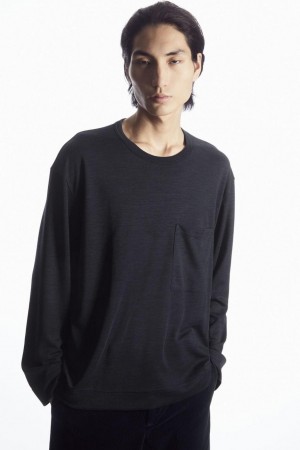 Tricou Barbati COS Lână-blend Long-sleeved Bleumarin | NHYQX-1748