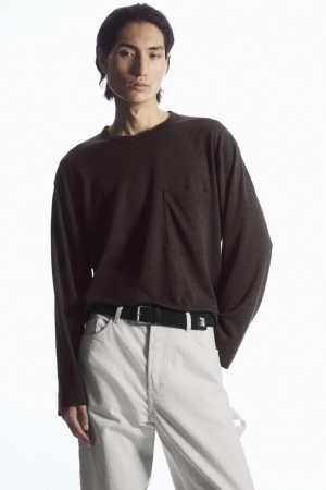 Tricou Barbati COS Lână-blend Long-sleeved Maro Inchis | BRSJA-7935