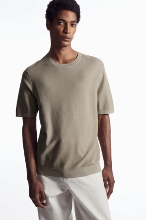 Tricou Barbati COS Mulberry Silk Piqué-knit Bej | ROVKS-7418