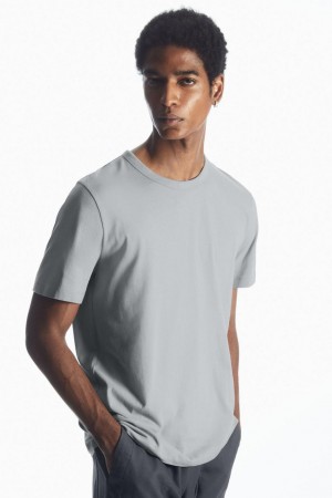 Tricou Barbati COS Regular-fit Mid-High-weight Brushed Albastri Deschis | OQYXJ-0497