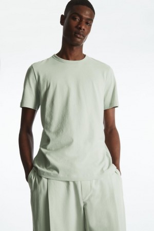 Tricou Barbati COS Regular-fit Mid-High-weight Brushed Verzi Deschis | MCBTZ-1238
