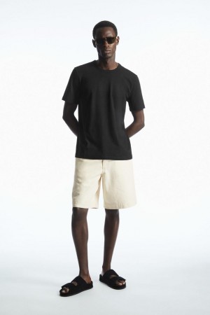 Tricou Barbati COS Regular-fit Mid-High-weight Brushed Negrii | SCOYT-3465