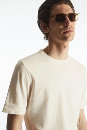 Tricou Barbati COS Regular-fit Tricotate-cuff Albi | HSTEZ-7915