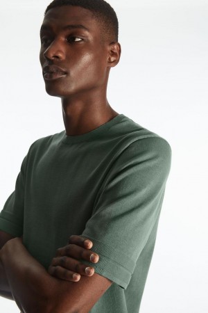 Tricou Barbati COS Regular-fit Tricotate-cuff Verzi | ARUMX-9720