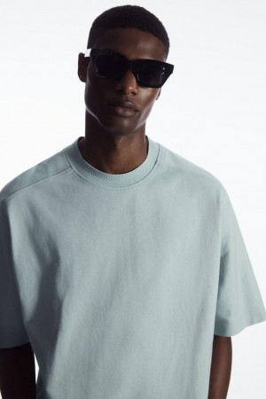 Tricou Barbati COS Relaxed-fit Panelled Turcoaz | TIGSU-1892