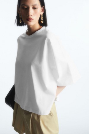 Tricou Dama COS Boxy Curved-hem Albi | LSFGH-3742