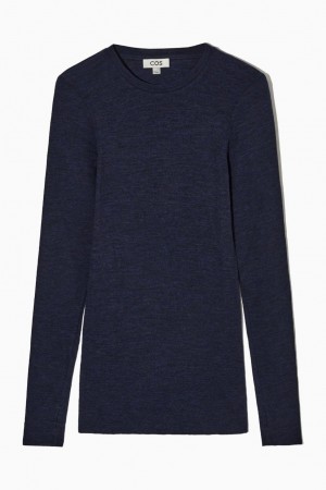 Tricou Dama COS Crew-neck Merino Lână Bleumarin | AICON-5920