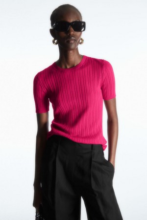 Tricou Dama COS Cu Nervuri-knit Silk Fucsie Roz | LVTUX-5270