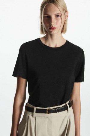 Tricou Dama COS Linen Negrii | ZSCQB-3458