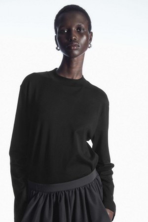 Tricou Dama COS Long-sleeved Mock-neck Negrii | CWPGK-9046