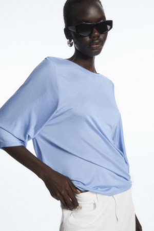 Tricou Dama COS Pure Mulberry Silk Albastri Deschis | GXKWN-8751