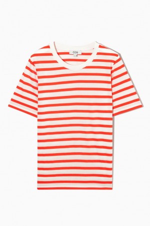 Tricou Dama COS Regular Fit Rosii Albi | FWUET-9382