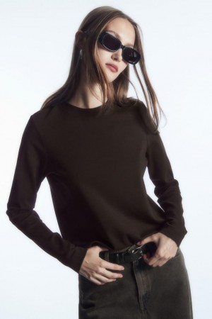 Tricou Dama COS Regular-fit Heavyweight Long-sleeved Maro Inchis | JWBTH-6718