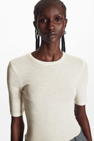 Tricou Dama COS Slim-fit Lână Albi | QSCJW-6412