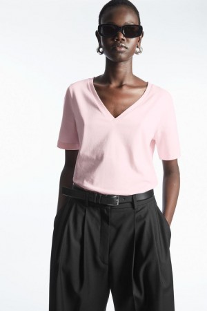 Tricou Dama COS V-neck Roz Deschis | TVEON-2106