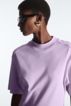 Tricou Dama COS Waisted Mock-neck Violet Deschis | PGBQS-9875