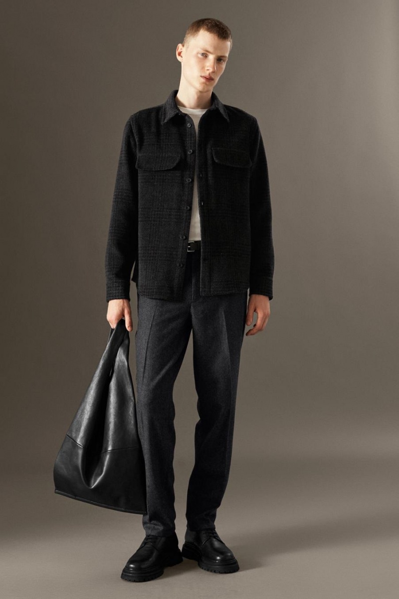 Blazer Barbati COS Herringbone Lână - Drept Gri Inchis | APDUT-7934