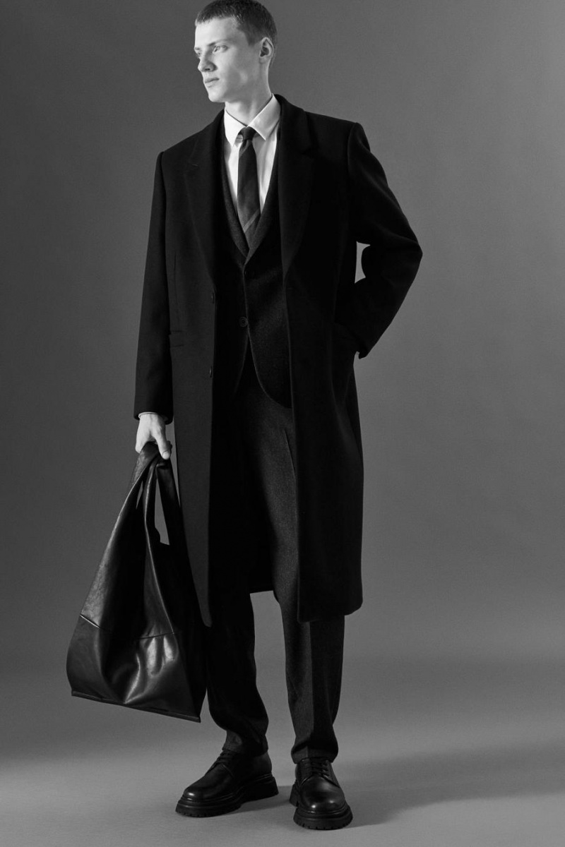 Blazer Barbati COS Herringbone Lână - Drept Gri Inchis | APDUT-7934