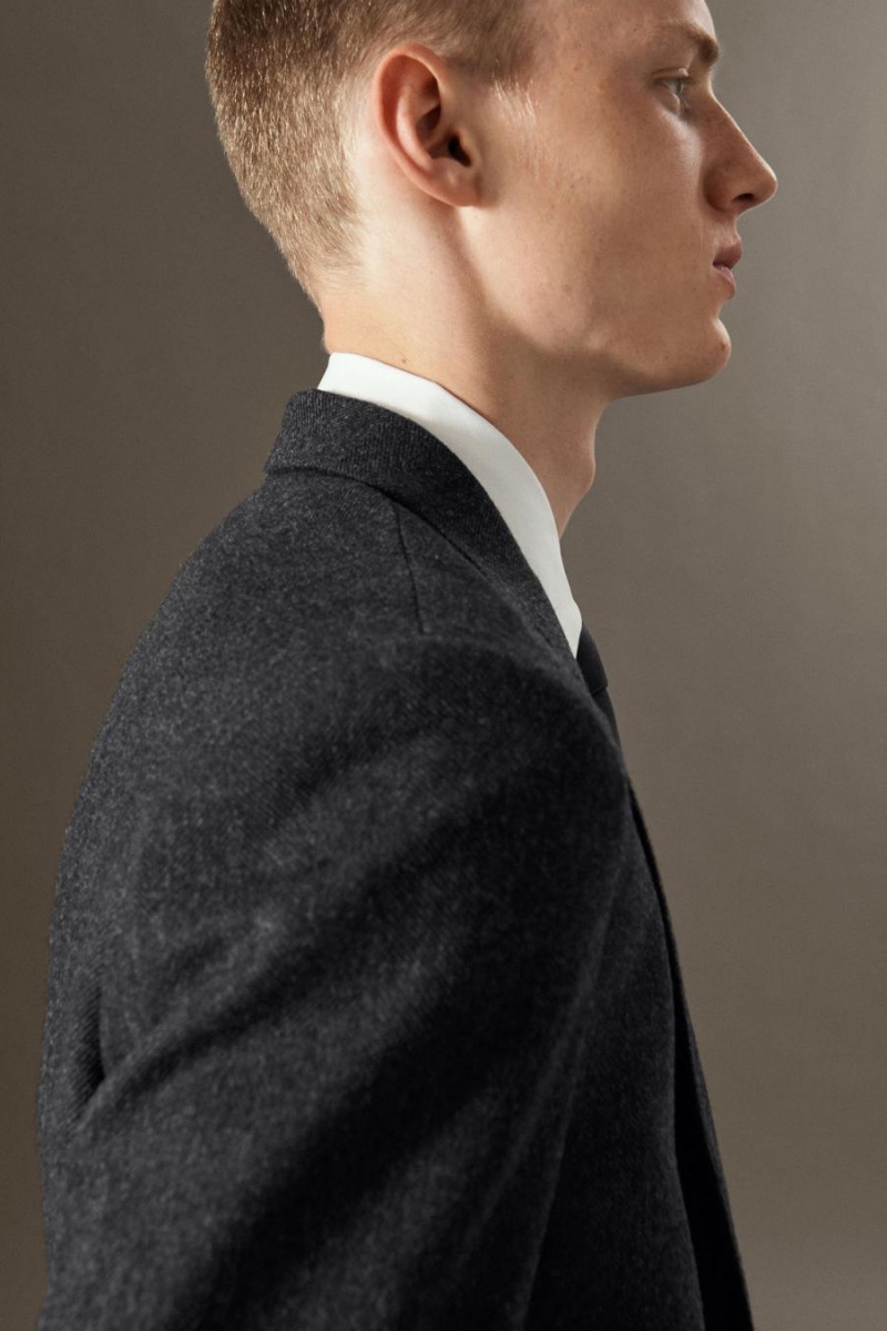 Blazer Barbati COS Herringbone Lână - Regular Gri Inchis | MLWTH-4962