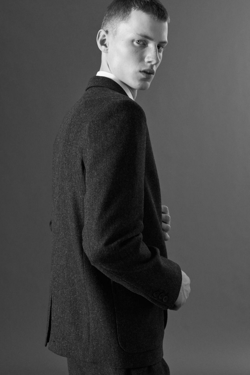 Blazer Barbati COS Herringbone Lână - Regular Gri Inchis | MLWTH-4962